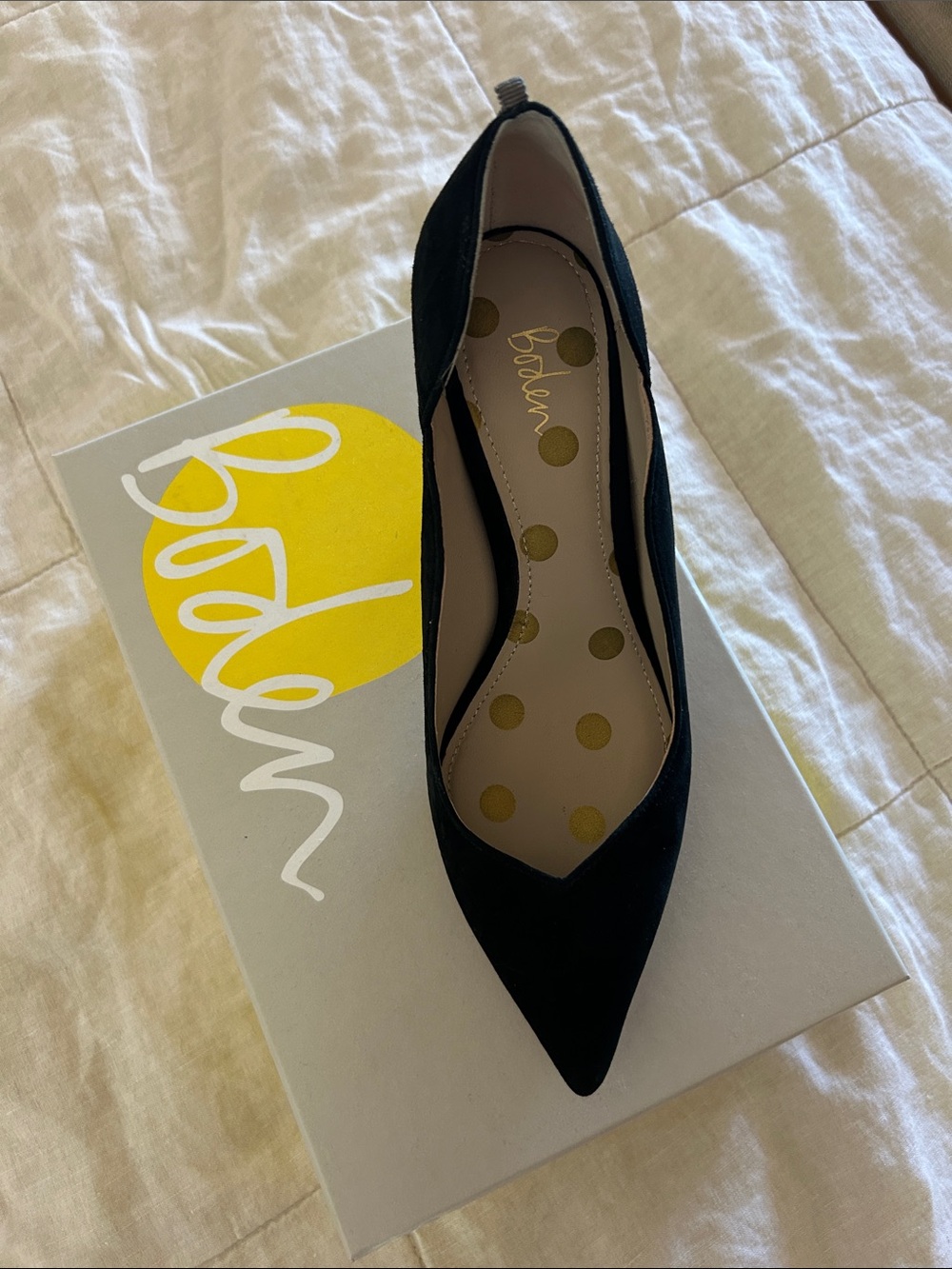 Boden Black Pointed Toe Flat with Gold-Accented Insole - Picture 1 of 4